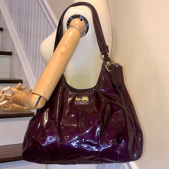 COACH Madison Purple Patent Leather Madison Paige Triple Section Shoulder Bag - Picture 1 of 16